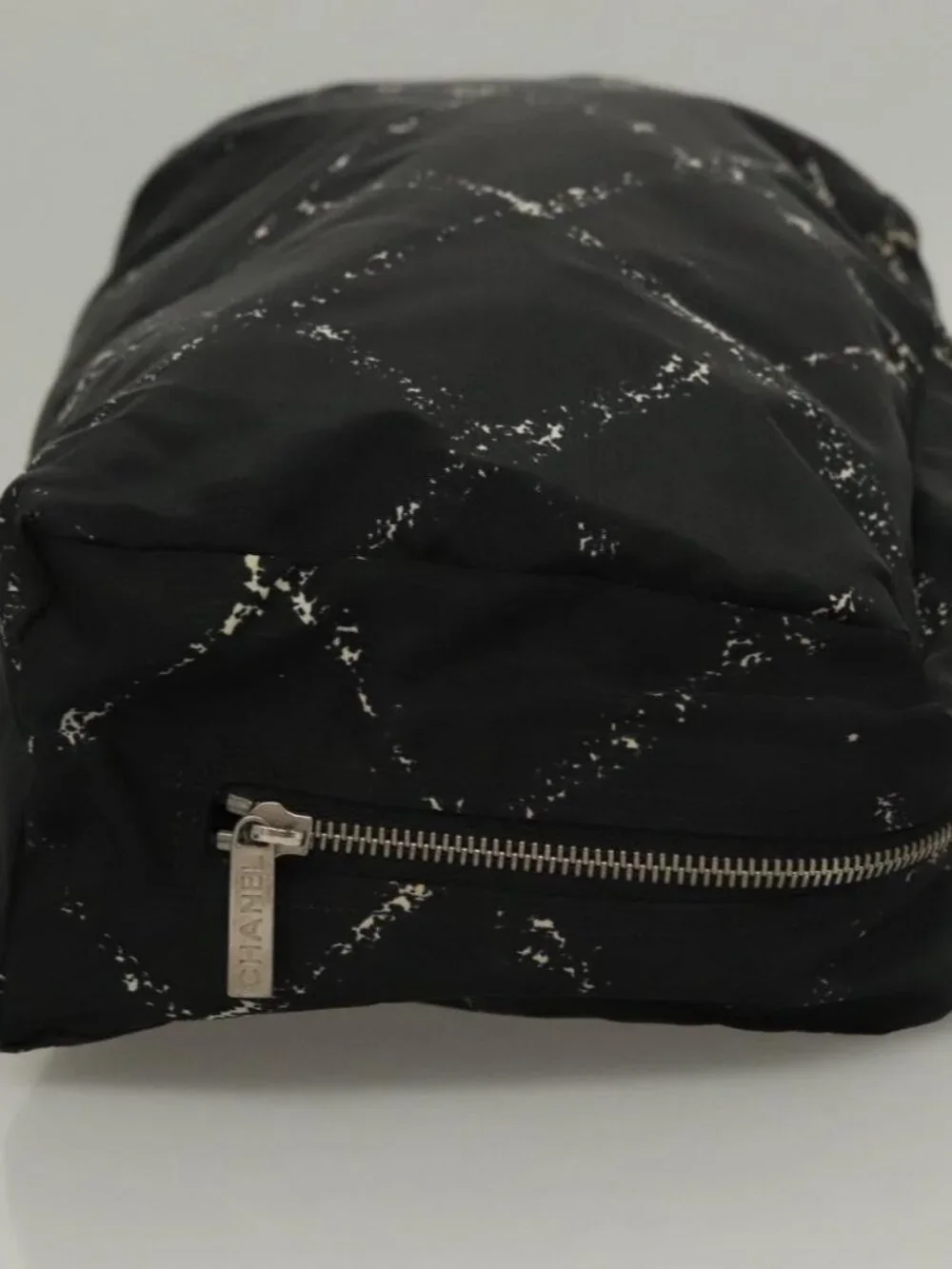 CHANEL Pouch Nylon Grained Calf Skin 2 Set Black Silver CC Auth bs28342